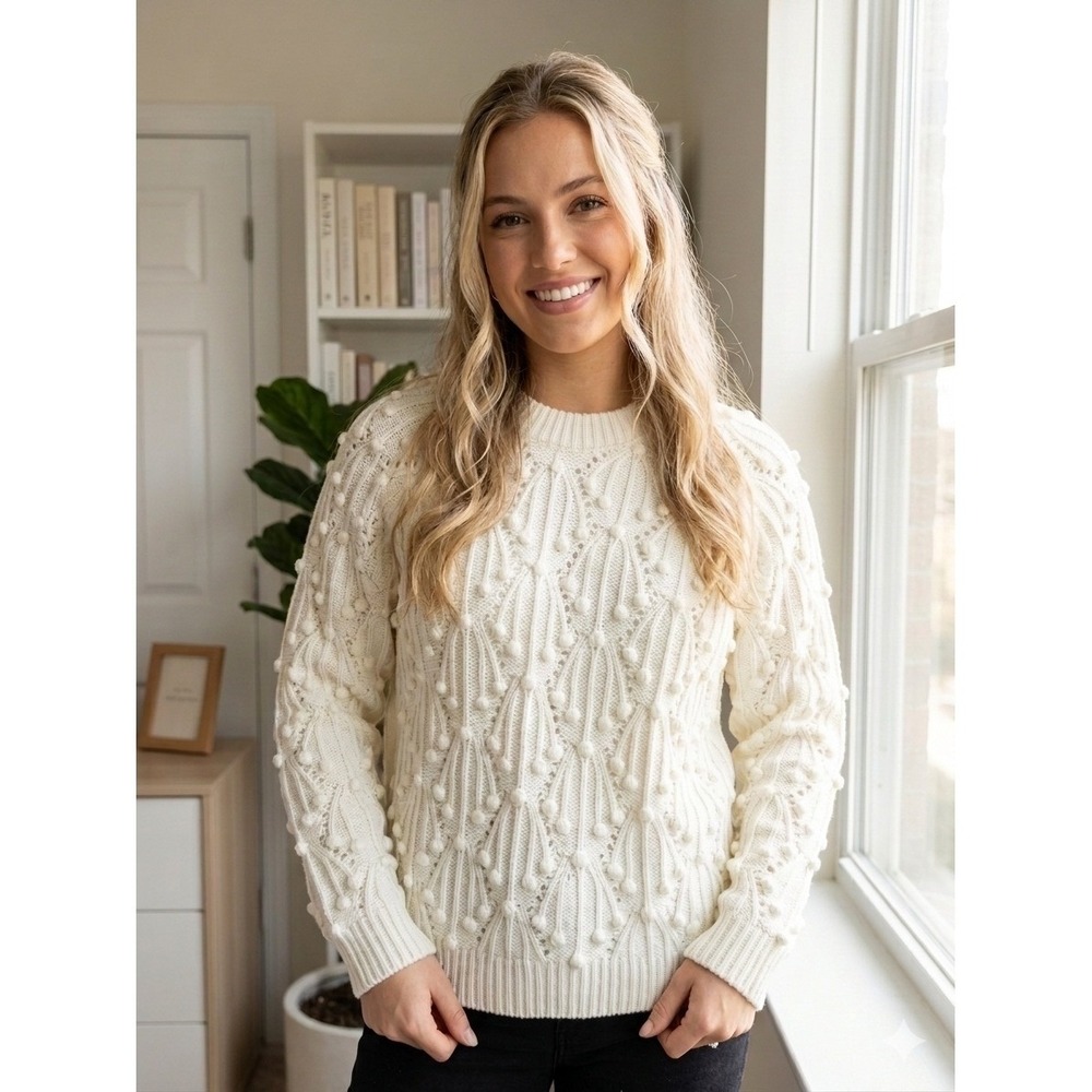 Show Me Your Mumu Sausalito Sweater Buttercream Knit Bobble Pom Pom Womens XS